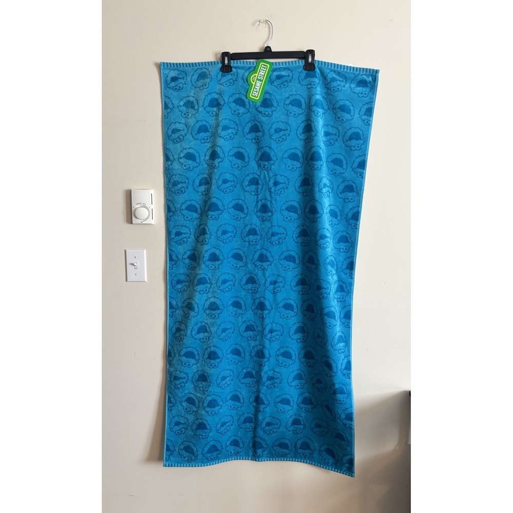 NWT Sesame Street Cookie Monster Large Bath Beach Towel Blue Plus Soft Cotton